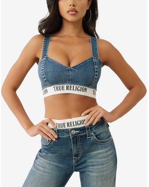 True Religion Elastic Band Denim Bra Top - Blue