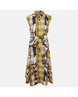 Pre-owned Burberry Multicolor Archive Scarf Print Check Cotton Shirt Dress - Metallic