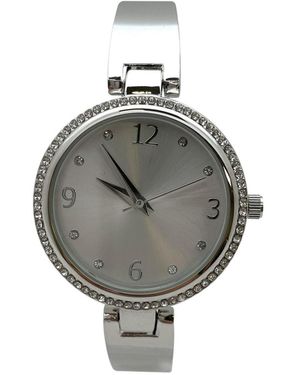 Olivia Pratt Round Face Rhinestone Bezel Soft Bangle Watch - Gray