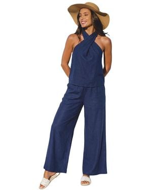 CUPSHE Criss-cross Halter Neck Tank Top And High-waisted Wide Leg Pants Outfits - Blue