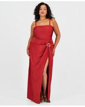 Seni & Cade Trendy Plus Size Ruched Sleeveless Gown - Red