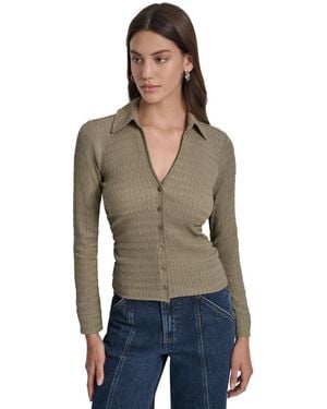 DKNY Textured Collared Button-front Blouse - Multicolor