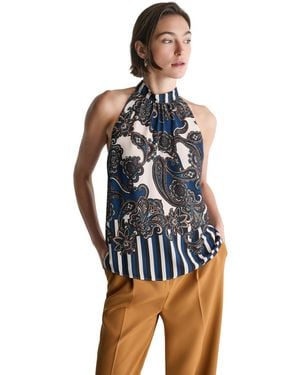 BCBGMAXAZRIA Halter Center-back Keyhole Blouse - Blue
