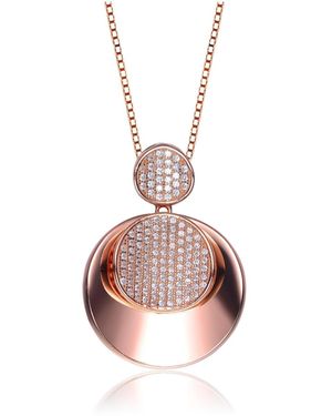 Genevive Jewelry Sterling Silver Overlay Cubic Zirconia Pave Double Circle Necklace - Pink