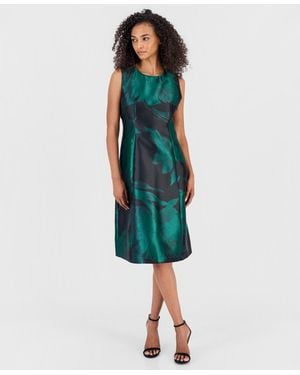 Anne Klein Floral Jacquard Princess-seam Fit & Flare Midi Dress - Green