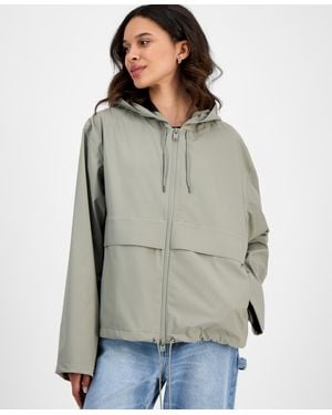 Rains Zip-front Hooded Drawstring Jacket - Gray