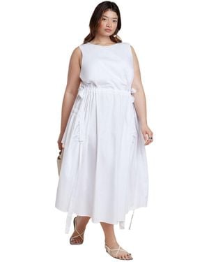Eloquii Cinch Waist Poplin Midi Dress - White