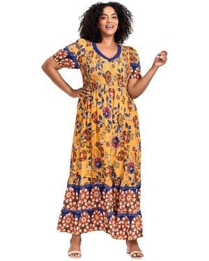 Avenue Plus Size Eve Border Dress - Multicolor