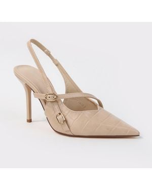BERNESS Carlee Croc Embossed Pointed Toe Slingback Stiletto Pumps - Natural