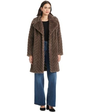Jones New York Chevron Textured Faux-fur Coat - Brown