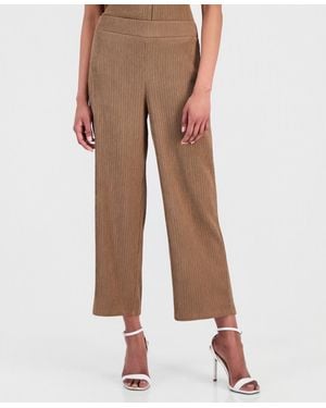 Anne Klein Crinkle-knit Pull-on Wide-leg Pants - Natural
