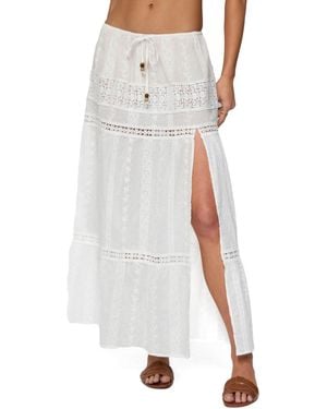 Edikted Embroidered Cotton Lace Slitted Maxi Skirt - White