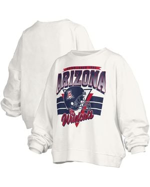 Pressbox Arizona Wildcats Oversized Janice Retro Waist-length Pullover Sweatshirt - White