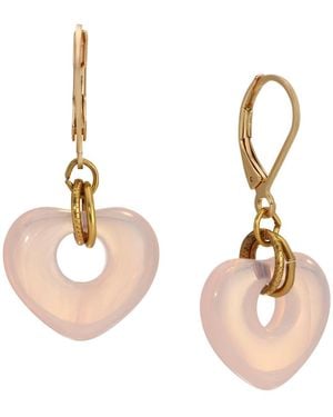 2028 Gold Tone Heart Drop Leverback Earrings - Pink