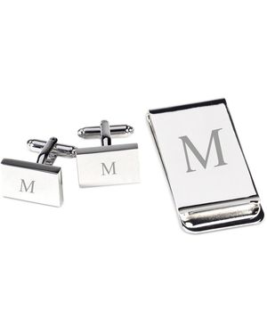 Bey-berk Silver Plated Cufflinks And Money Clip Set - Metallic