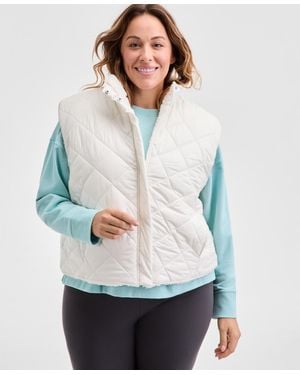 ID Ideology Plus Size Relaxed Zip-front Sherpa Vest - Gray