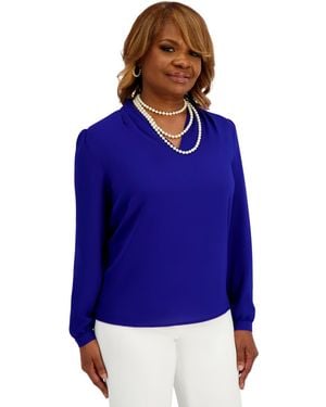 Kasper Long Sleeves V-neck Top - Blue