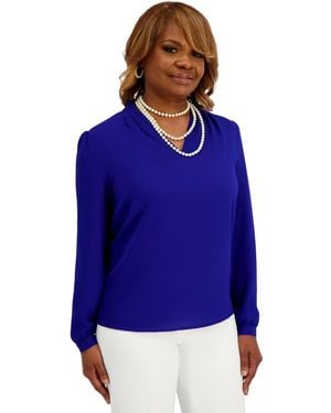 Kasper Long Sleeves V-neck Top - Blue