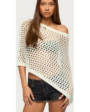 Edikted Cloe Off Shoulder Crochet Poncho - Natural
