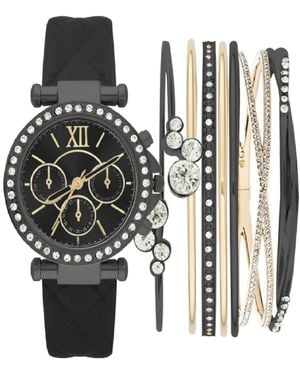 Playzoom Jessica Carlyle Leather Strap Watch 36mm Gift Set - Black