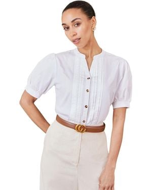Yumi' Cotton Pleated Short Sleeve Shirt - White