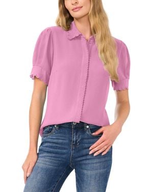 Cece Scalloped Puff-sleeve Button-front Top - Purple