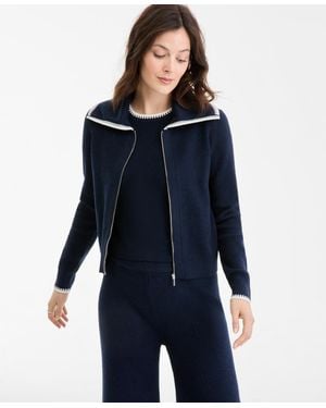 On 34th Tipped Collared Zip-up Cardigan - Blue