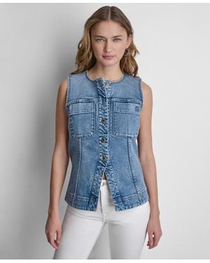 DKNY Sleeveless Button-front Vest - Blue