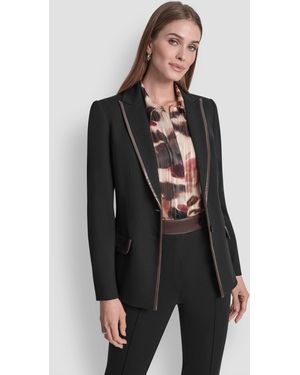 DKNY Petite 2-button Notch Collar Ponte Jacket - Black