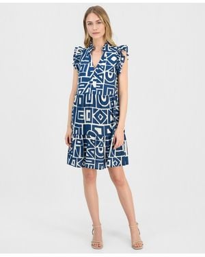 Sandra Darren Petite Ruffled Tiered Shift Dress - Blue