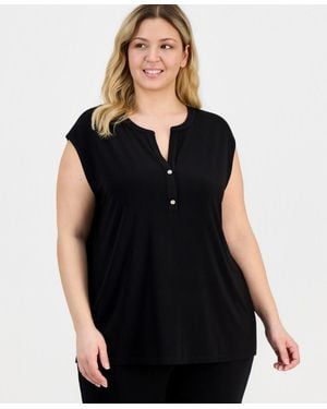 Anne Klein Essentials Plus Size Dolman-sleeve Top - Black