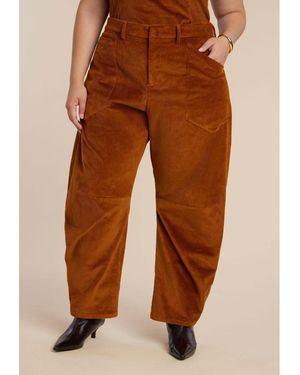 Eloquii Plus Size Corduroy Barrel Leg Pants - Brown