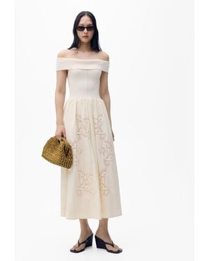 Mango Embroidered Details Combined Dress - White