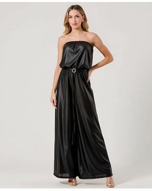 Modenaire Strapless Satin Belted Jumpsuit - Black