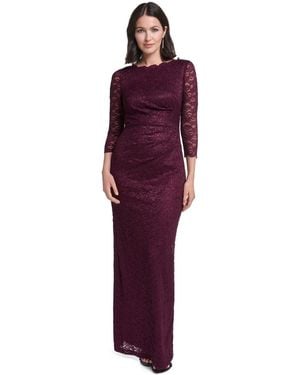 Jessica Howard Petite 3/4-sleeve Boat Neck Lace Gown - Purple