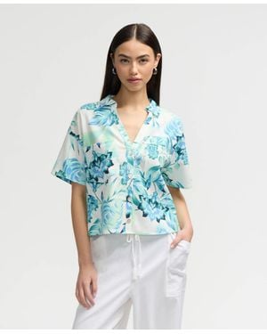 NVLT S Cropped Button Front Shirt - Blue