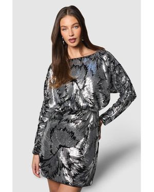 Coast Floral Sequin Batwing Mini Dress - Gray