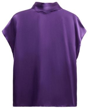 Mango Selection High-neck Short-sleeve Silk Blouse - Purple