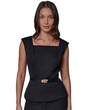 Donna Karan Square Neck Belted Sleeveless Top - Black