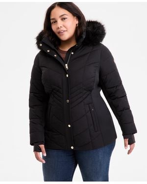 Michael Kors Michael Plus Size Faux-fur-trim Hooded Puffer Coat - Black