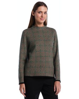 Rafaella Petite Mock-neck Long-sleeve Plaid Pullover Sweater - Gray