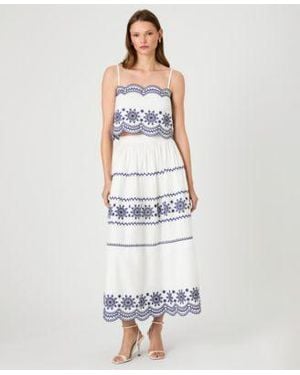 French Connection Embroidered Strappy Top Embroidered Midi Skirt - White