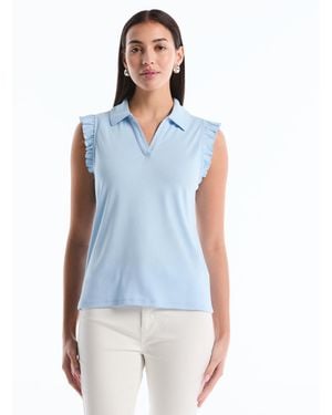 Rafaella Petite Ruffle Sleeveless Polo Shirt - Blue