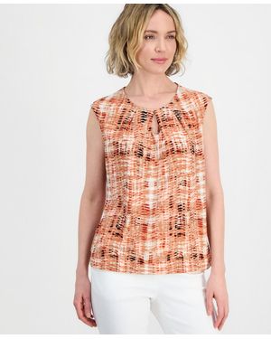 Kasper Printed Keyhole-neck Top - Multicolor