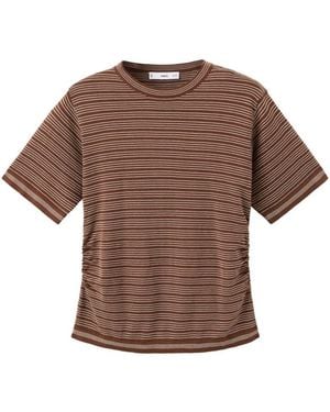 Mango Crewneck Striped Short-sleeve Sweater - Brown