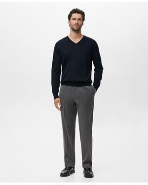 Mango Merino Wool V-neck Sweater - Blue