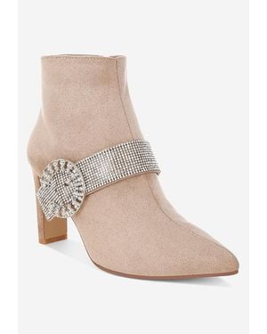 Rag & Co Asagao Diamante & Rhinestones Strap Boots - White