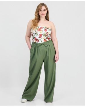FULL CIRCLE TRENDS Trendy Plus Size Drawstring-waist Wide-leg Pants - Green