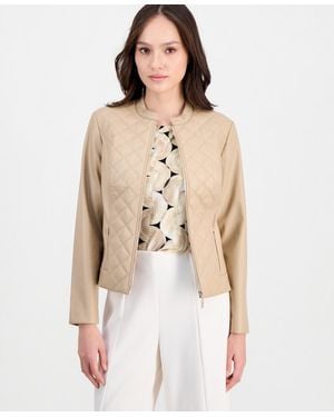Anne Klein Essentials Petite Quilted Moto Jacket - Natural