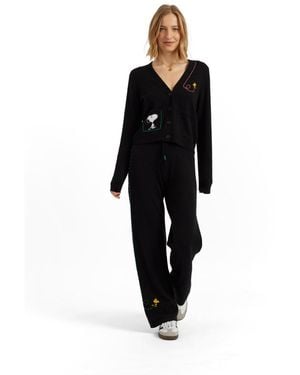 Chinti & Parker Wool-cashmere Peanuts Stripe Wide Leg Track Pants - Black